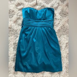 Strapless turquoise semi formal satin dress. Size 3 from As U Wish.
